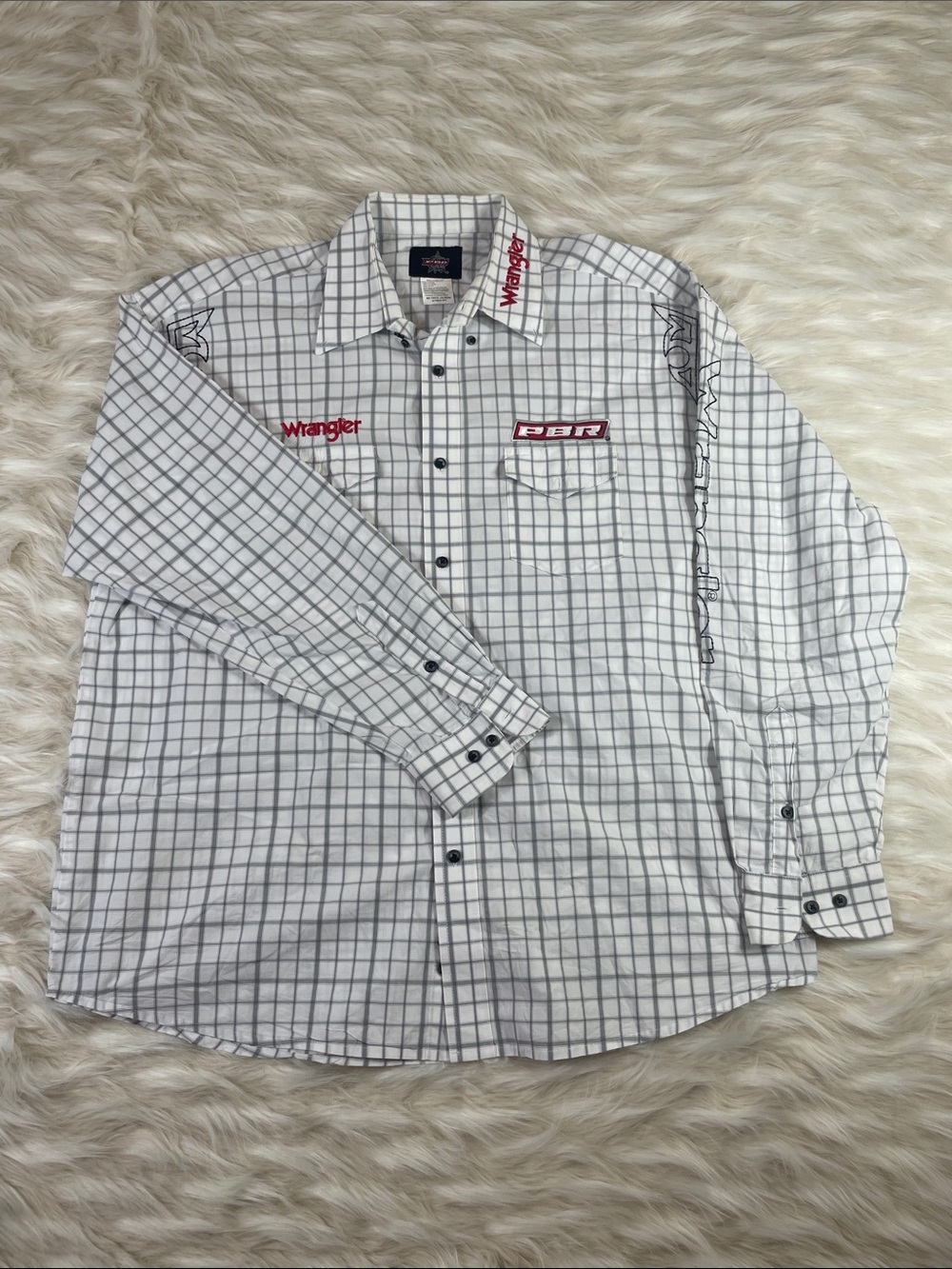 Wrangler PBR Rodeo Shirt Men's XL White Check